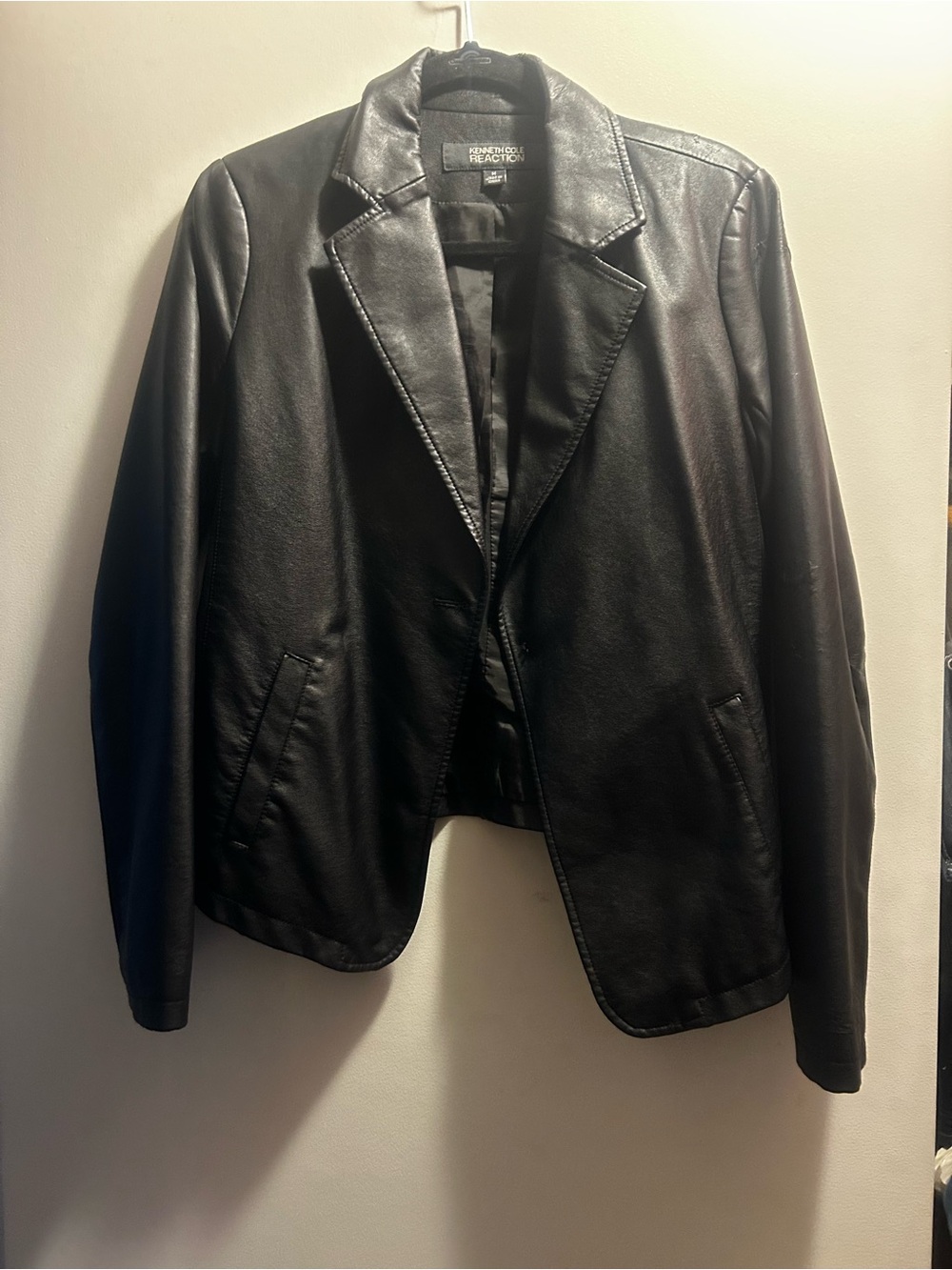Kenneth Cole Reaction Black Faux Leather Blazer
